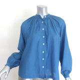 Doen Julienne cotton-silk long-sleeve blouse in Santorini blue, size Small — gently pre-owned, authentic luxury