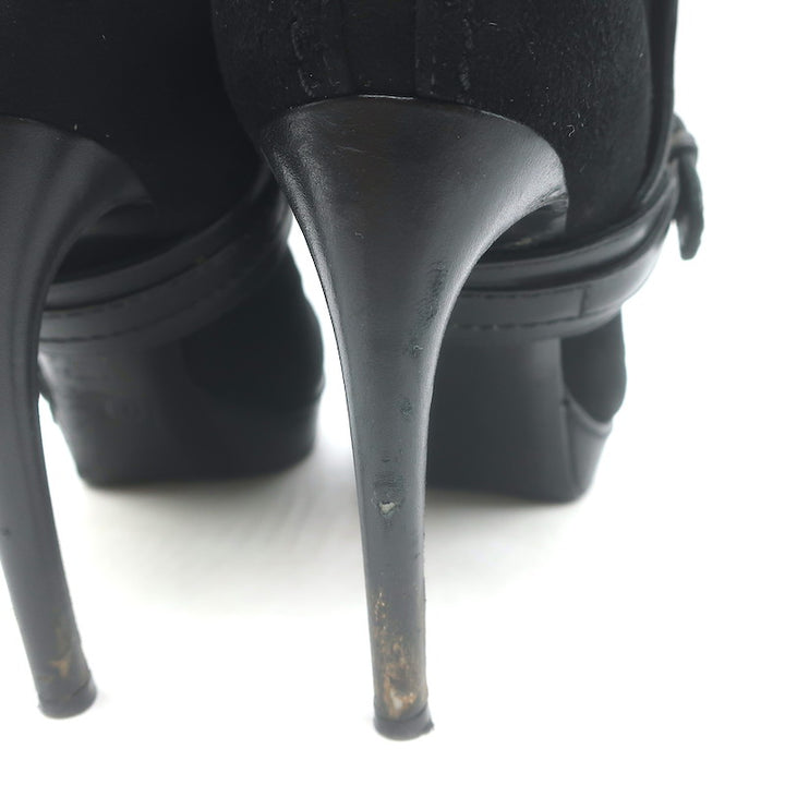 Alexander McQueen Buckled Harness Booties Black Suede &amp; Leather Size 37.5