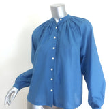 Doen Julienne long-sleeve blouse in Santorini blue cotton-silk, size S, pre-owned, gently worn, authentic designer piece