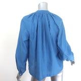 Doen Julienne long-sleeve blouse, Santorini blue cotton-silk, authentic pre-owned luxury piece, size S