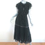 MISA Midi Dress Anis Black Grommet-Trim Georgette Size Medium Flutter Sleeve