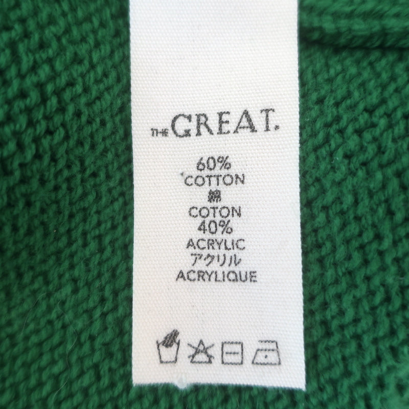 THE GREAT The Scallop Sophomore Cardigan Green/Ivory Cotton-Blend Size 2