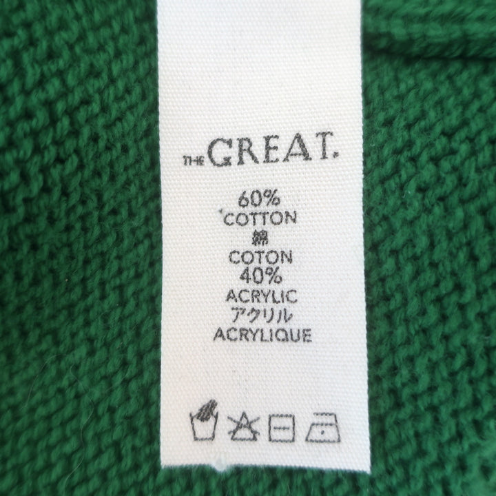 THE GREAT The Scallop Sophomore Cardigan Green/Ivory Cotton-Blend Size 2