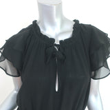 MISA Midi Dress Anis Black Grommet-Trim Georgette Size Medium Flutter Sleeve