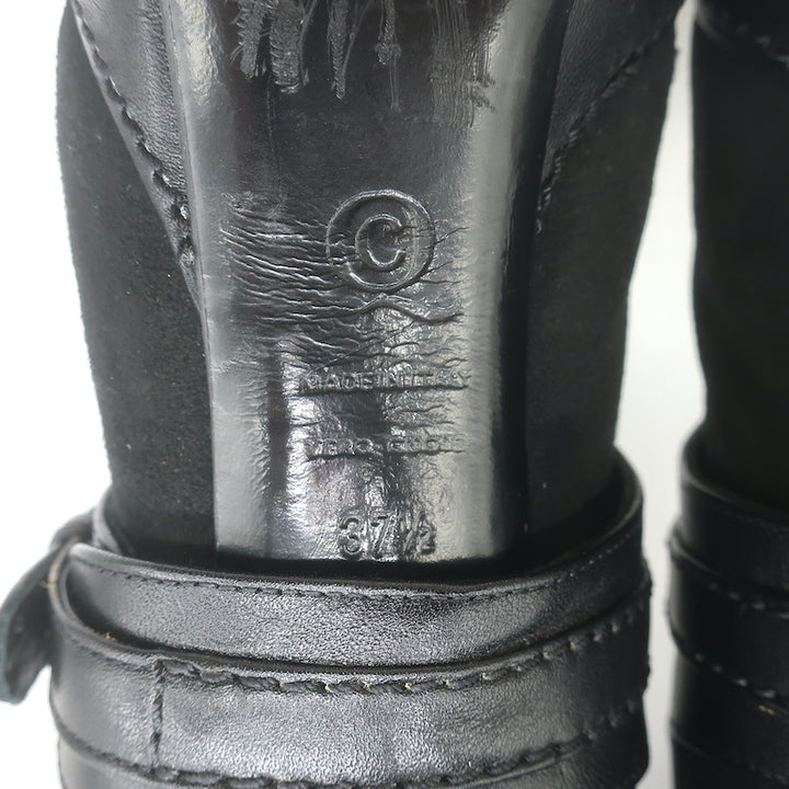 Alexander McQueen Buckled Harness Booties Black Suede &amp; Leather Size 37.5