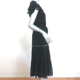 MISA Midi Dress Anis Black Grommet-Trim Georgette Size Medium Flutter Sleeve