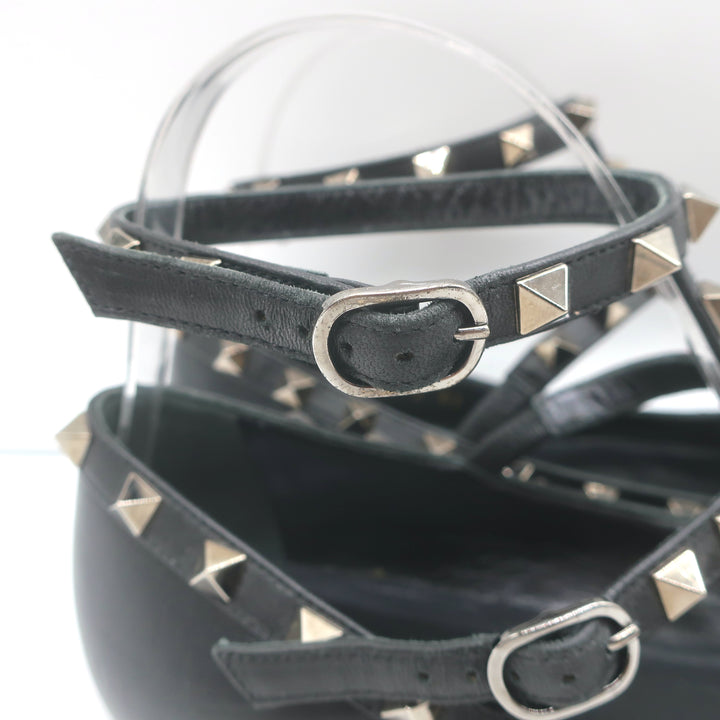 Valentino Noir Rockstud Caged Ballet Flats Black Leather Size 41