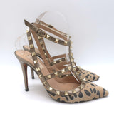 Valentino Rockstud Cheetah Print Calf Hair Pumps Gold Metallic Leather Size 37.5