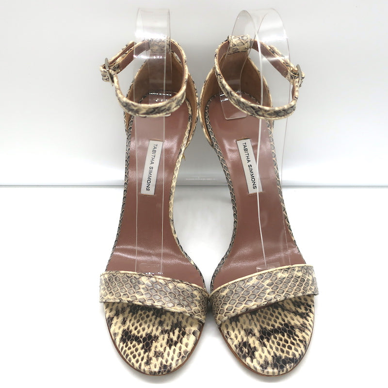 Tabitha Simmons Snake-Embossed Sandals Ivory Size 39 Ankle Strap Heels