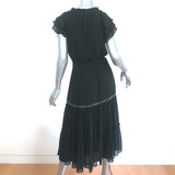 MISA Midi Dress Anis Black Grommet-Trim Georgette Size Medium Flutter Sleeve