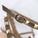 Valentino Rockstud Cheetah Print Calf Hair Pumps Gold Metallic Leather Size 37.5