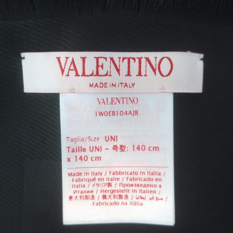 Valentino V Logo Signature Jacquard Shawl Black Silk-Wool NEW