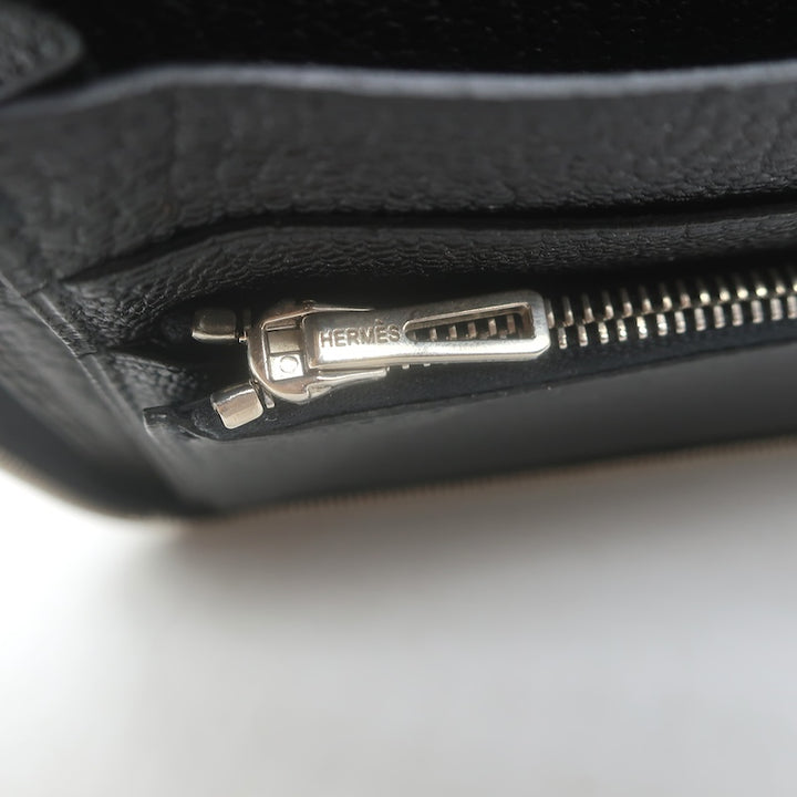 Hermes 2008 Azap GM Combined Wallet Black Epsom Leather Palladium Hardware