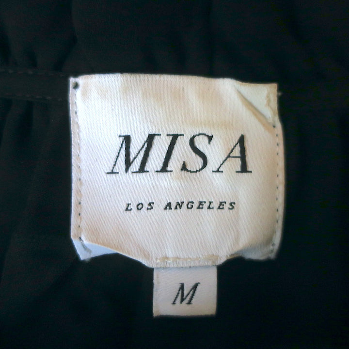 MISA Midi Dress Anis Black Grommet-Trim Georgette Size Medium Flutter Sleeve