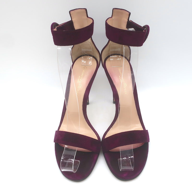 Gianvito Rossi Portofino 105 Ankle Strap Sandals Burgundy Suede Size 36.5