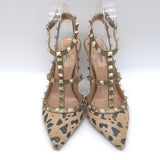 Valentino Rockstud Cheetah Print Calf Hair Pumps Gold Metallic Leather Size 37.5