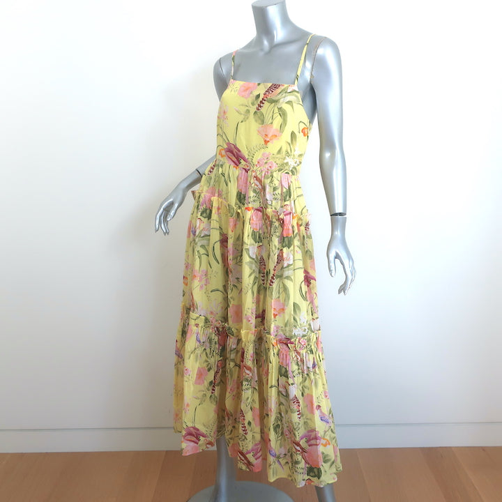 Cara Cara Harbour Island Tiered Midi Dress Yellow Floral Print Cotton Size Small