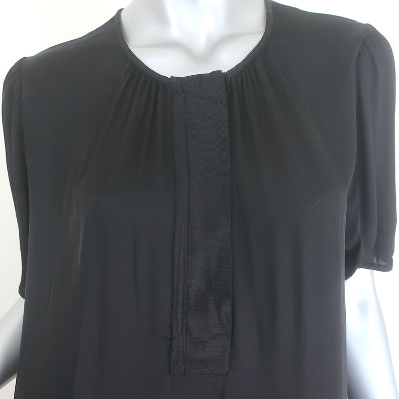 Raquel Allegra ribbon-placket midi dress, black liquid satin — authentic pre-owned luxury (new with tags)