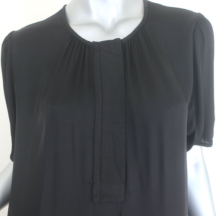 Raquel Allegra ribbon-placket midi dress, black liquid satin — authentic pre-owned luxury (new with tags)