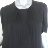 Raquel Allegra ribbon-placket midi dress, black liquid satin — authentic pre-owned luxury (new with tags)