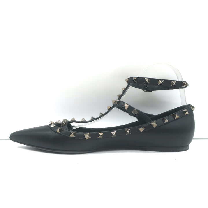 Valentino Noir Rockstud Caged Ballet Flats Black Leather Size 41