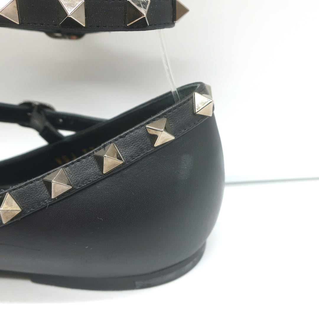 Valentino Noir Rockstud Caged Ballet Flats Black Leather Size 41