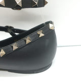 Valentino Noir Rockstud Caged Ballet Flats Black Leather Size 41