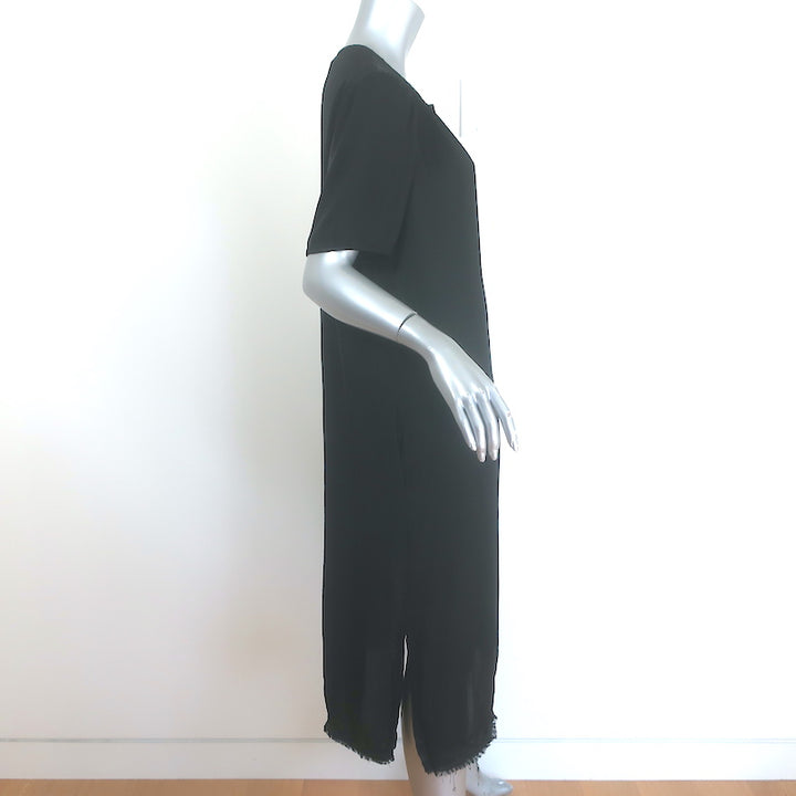 Raquel Allegra ribbon-placket midi dress in black liquid satin, size 2 — pre-owned, authentic luxury (new with tags)