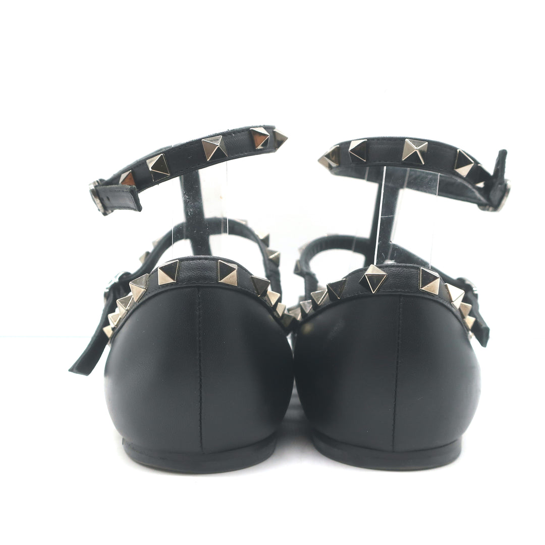 Valentino Noir Rockstud Caged Ballet Flats Black Leather Size 41