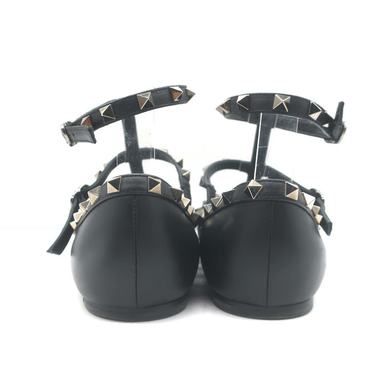 Valentino Noir Rockstud Caged Ballet Flats Black Leather Size 41