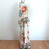 Etro Maxi Dress Monterey Ivory Floral Print Ruffled Silk Size 42 V-Neck Gown