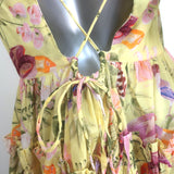 Cara Cara Harbour Island Tiered Midi Dress Yellow Floral Print Cotton Size Small