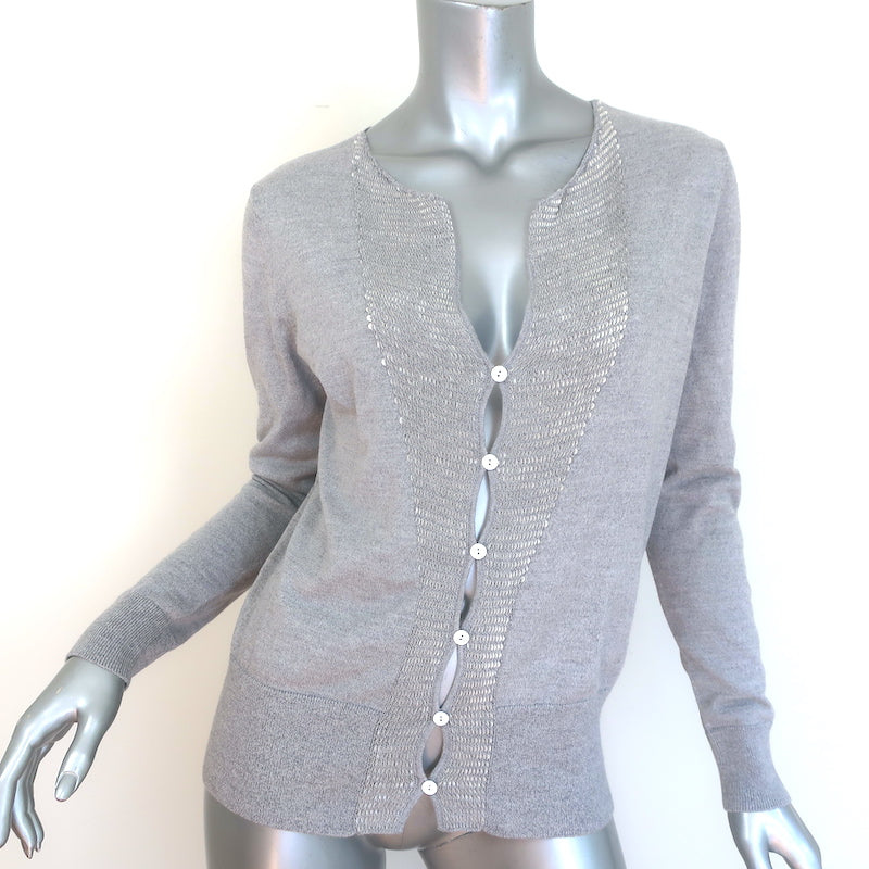 Dries Van Noten Sequin-Front Cardigan Heather Gray Wool-Cotton Size Small