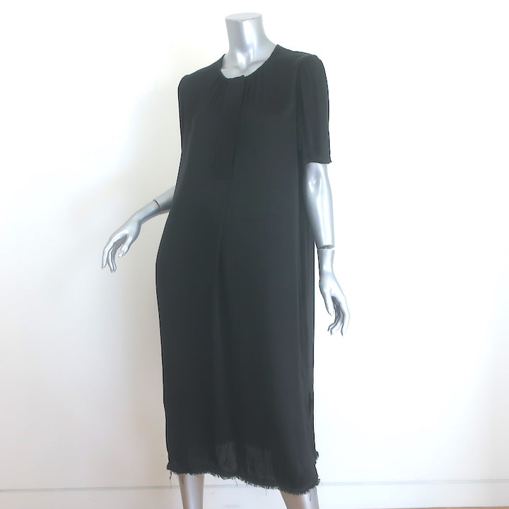 Raquel Allegra ribbon-placket midi dress, black liquid satin, pre-owned luxury item
