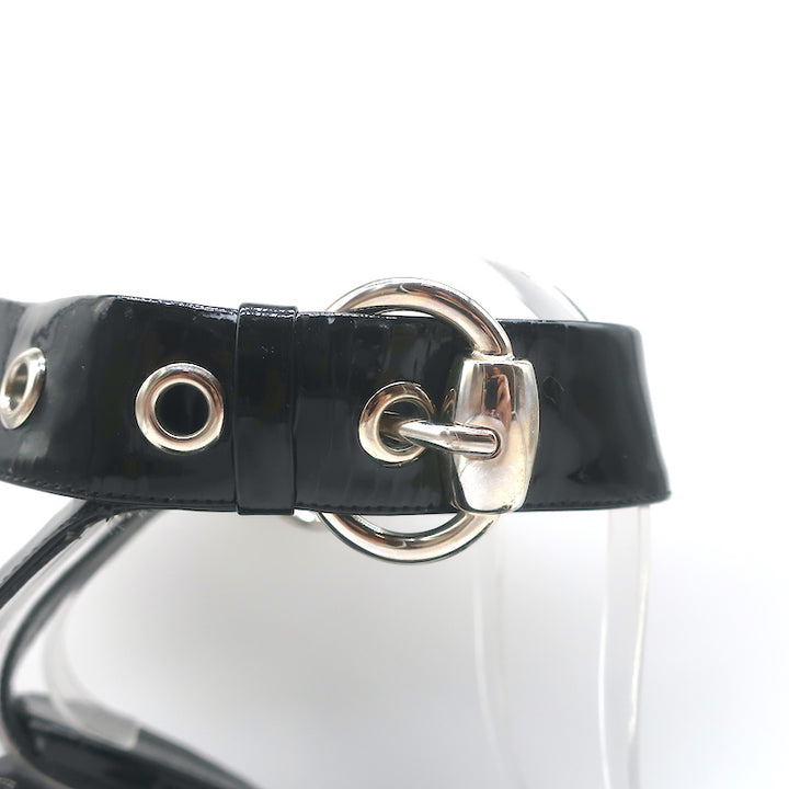 Gucci Buckle Sandals Black Patent Leather Size 10B Ankle Strap Heels