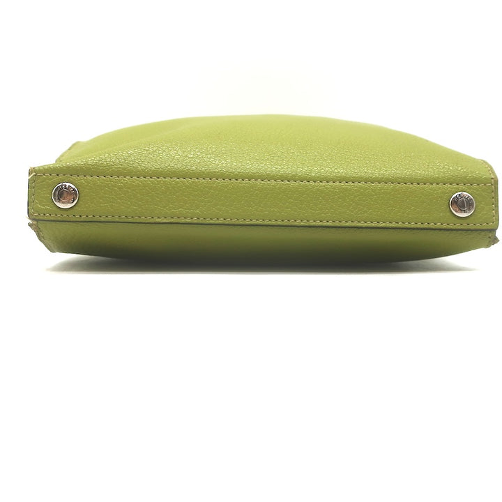 Hermes 2002 Karo GM Pouch Vert Anis Chevre Mysore Leather Cosmetic Bag
