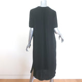 Raquel Allegra ribbon-placket midi dress in black liquid satin, authentic pre-owned luxury women's dress