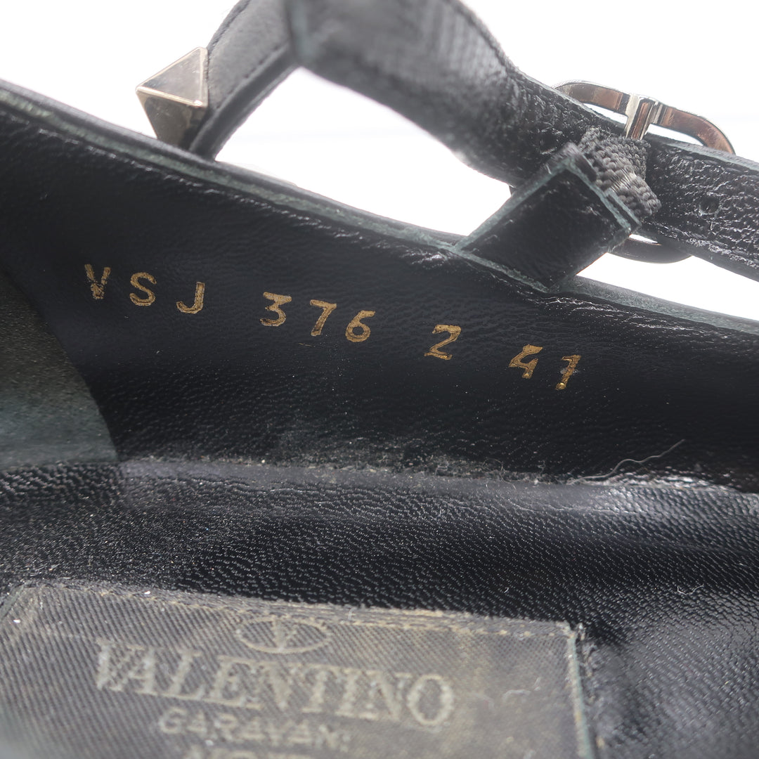 Valentino Noir Rockstud Caged Ballet Flats Black Leather Size 41