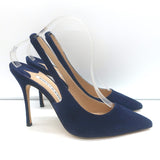 Manolo Blahnik Allura 105 Slingback Pumps Navy Suede Size 39.5 Pointed Toe Heels