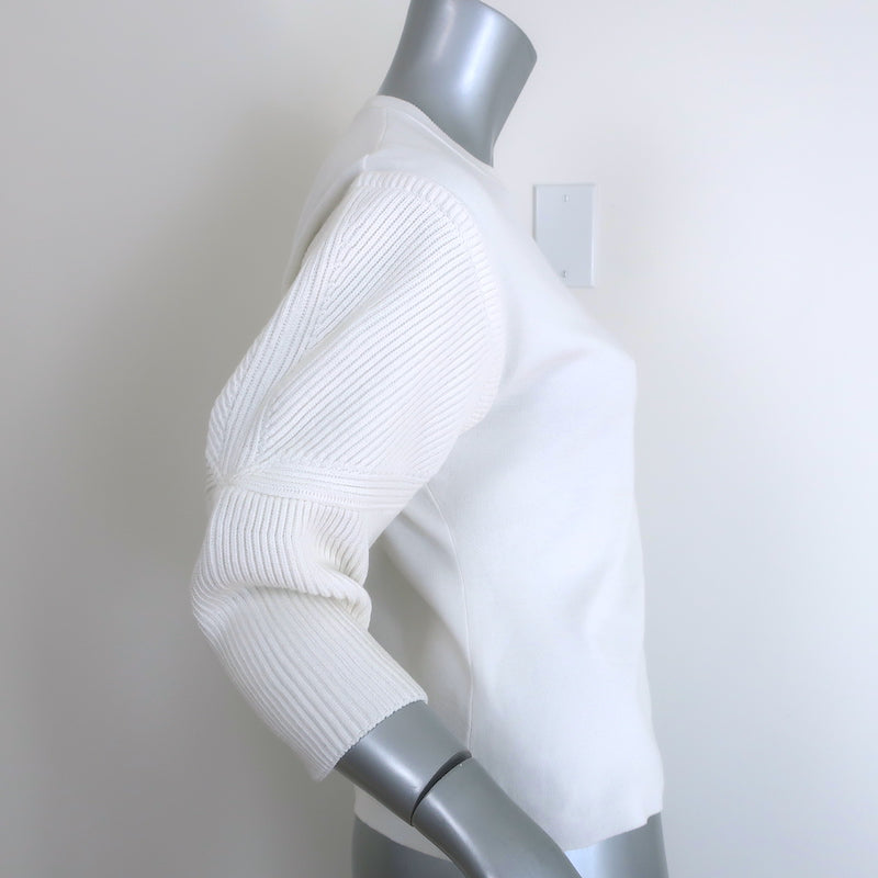 Enfold Ribbed Knit-Sleeve Top Cream Cotton Size 38