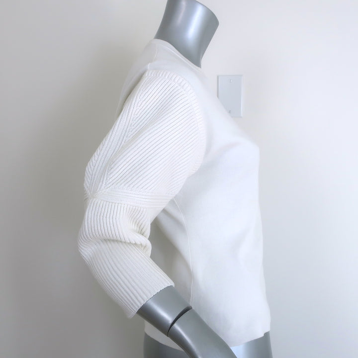 Enfold Ribbed Knit-Sleeve Top Cream Cotton Size 38