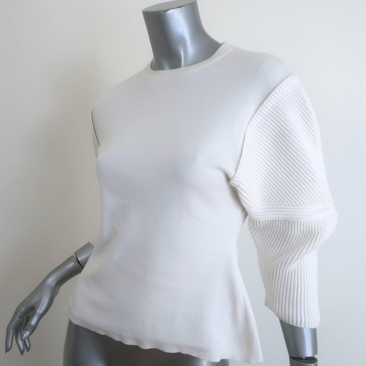 Enfold Ribbed Knit-Sleeve Top Cream Cotton Size 38