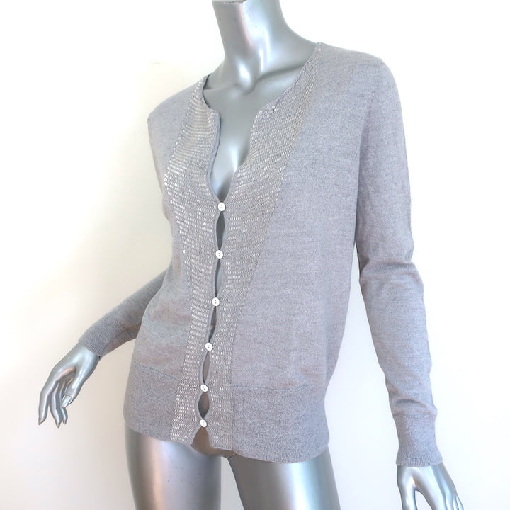 Dries Van Noten Sequin-Front Cardigan Heather Gray Wool-Cotton Size Small