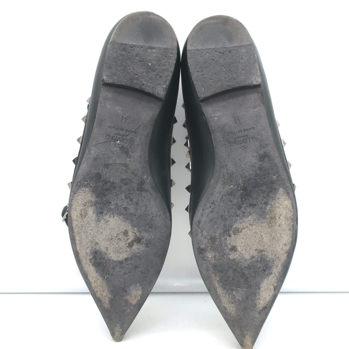 Valentino Noir Rockstud Caged Ballet Flats Black Leather Size 41