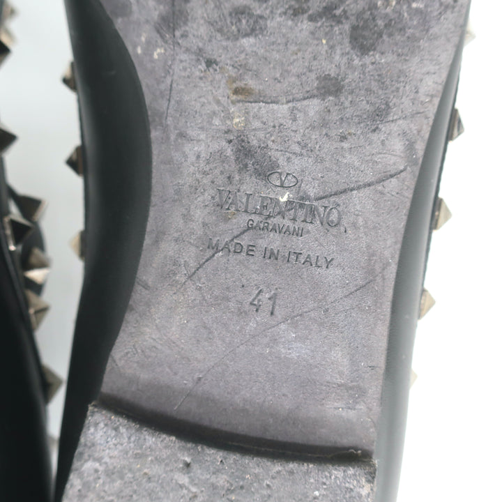 Valentino Noir Rockstud Caged Ballet Flats Black Leather Size 41