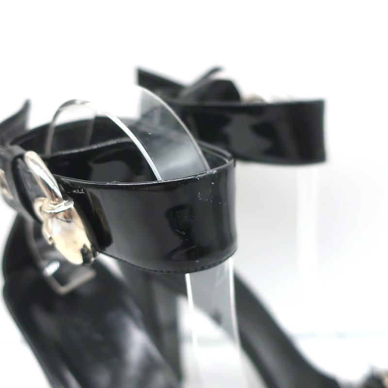 Gucci Buckle Sandals Black Patent Leather Size 10B Ankle Strap Heels