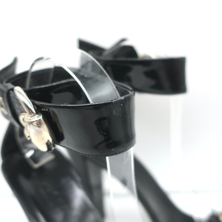 Gucci Buckle Sandals Black Patent Leather Size 10B Ankle Strap Heels