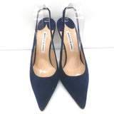 Manolo Blahnik Allura 105 Slingback Pumps Navy Suede Size 39.5 Pointed Toe Heels