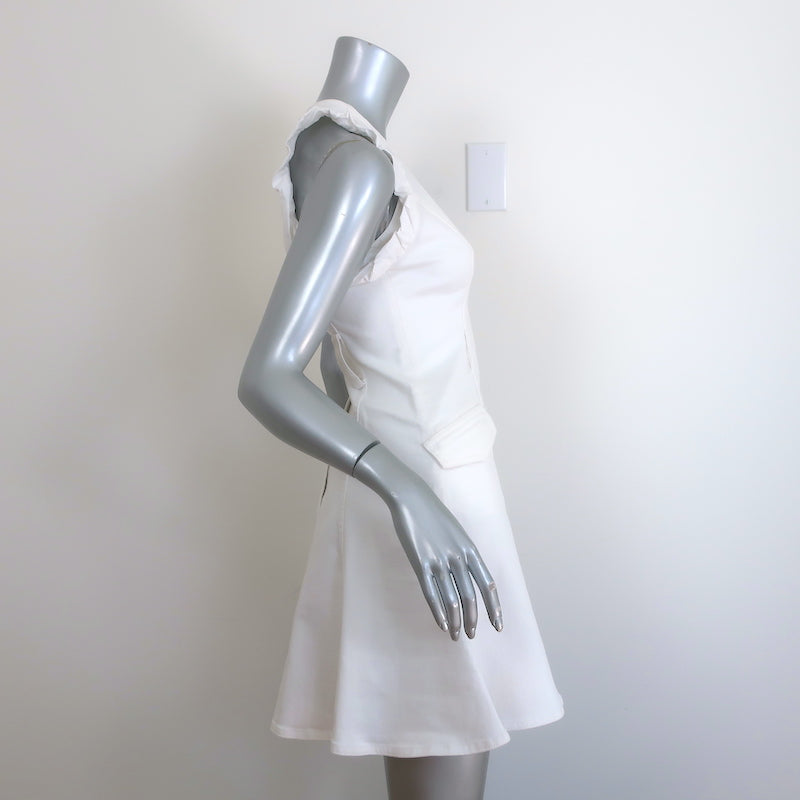 Proenza Schouler Ruffle-Trimmed Sleeveless Mini Dress White Stretch Denim Size 2