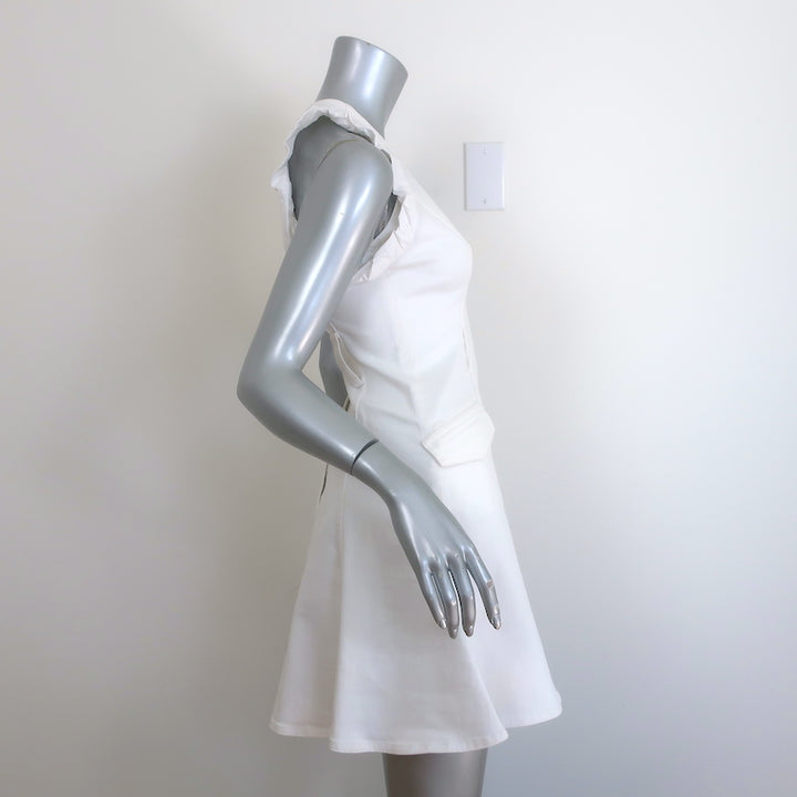 Proenza Schouler Ruffle-Trimmed Sleeveless Mini Dress White Stretch Denim Size 2